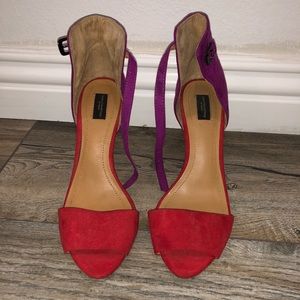 Zara Pink and purple color block summer heels
